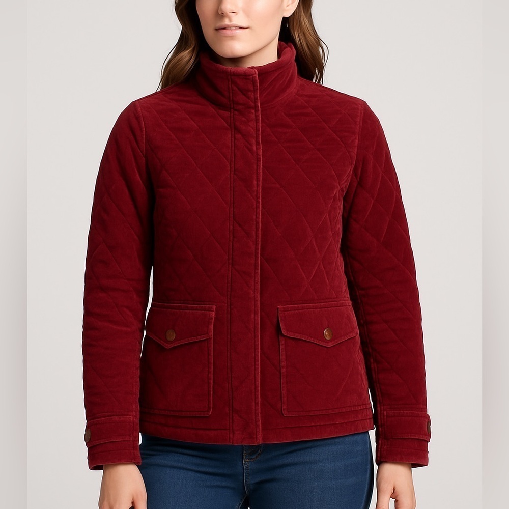 Eddie Bauer quilted corduroy jacket warm insulated heritage barn style L red